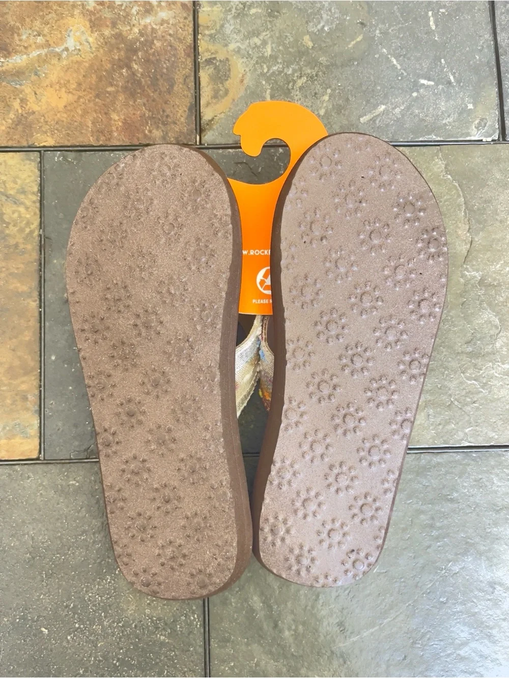 Rocket Dog Brown Flip Flops with Multicolor Canvas Straps